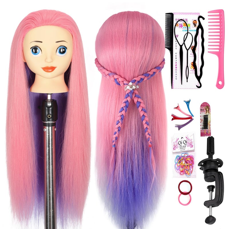 simnient Mannequin Head with Hair,26'' Long Synthetic Fiber Hair Doll Head for Styling Training Head Manikin Practice Cosmetology Styling Hairdressing Training Braiding Heads with Clamp Holder - Image 1